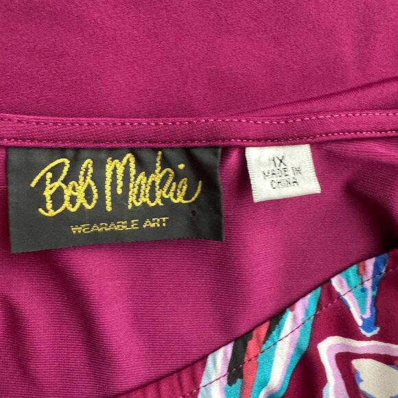 Bob Mackie Womens Floral Tunic Top Size 1X Stretch Colorful Work Party Loose Fit - Picture 4 of 8